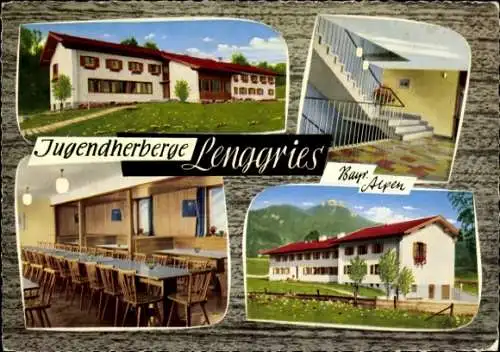 Ak Lenggries in Oberbayern, Jugendherberge, Treppenhaus, Panorama