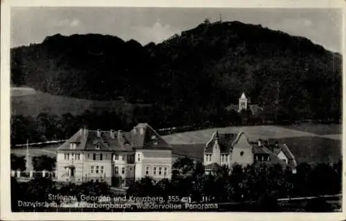 Ak Strzegom Striegau Schlesien, Teilansicht mit Georgen und Kreuzberg, Kreuzbergbaude