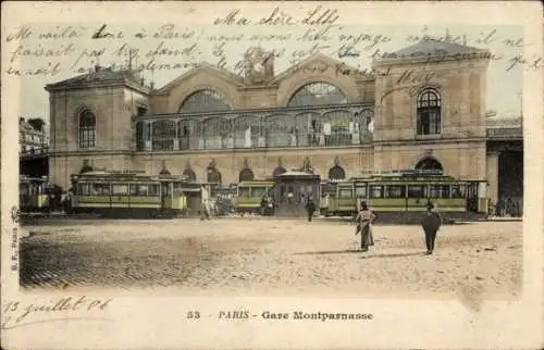 Ak Paris XV Vaugirard, Gare Montparnasse, Straßenbahn