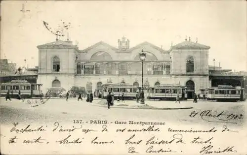 Ak Paris XV Vaugirard, Gare Montparnasse, Straßenbahn