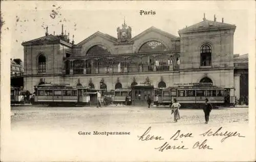 Ak Paris XV Vaugirard, Gare Montparnasse, Straßenbahn