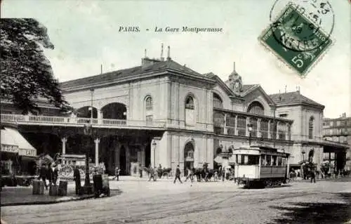 Ak Paris XV Vaugirard, Gare Montparnasse, Straßenbahn
