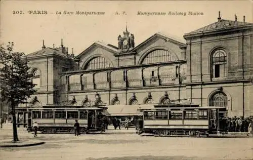 Ak Paris XV Vaugirard, Gare Montparnasse, Straßenbahn