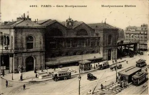 Ak Paris XV Vaugirard, Gare Montparnasse, Straßenbahn