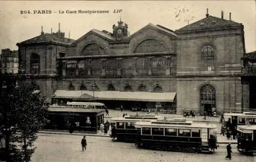 Ak Paris XV Vaugirard, Gare Montparnasse, Straßenbahn