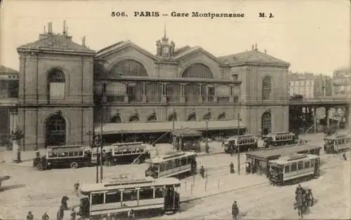 Ak Paris XV Vaugirard, Gare Montparnasse, Straßenbahn