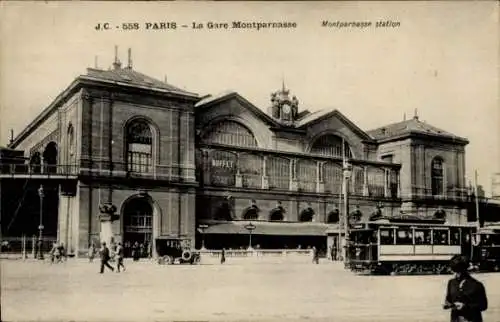 Ak Paris XV Vaugirard, Gare Montparnasse, Straßenbahn