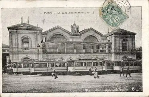 Ak Paris XV Vaugirard, Gare Montparnasse, Straßenbahn