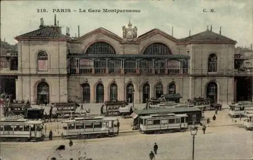 Ak Paris XV Vaugirard, Gare Montparnasse, Straßenbahn