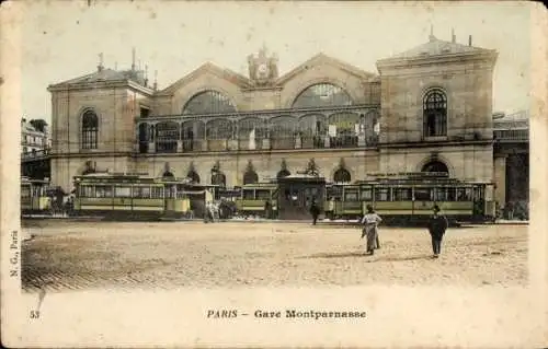 Ak Paris XV Vaugirard, Gare Montparnasse, Straßenbahn