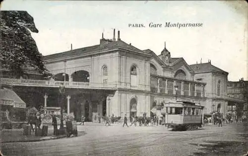 Ak Paris XV Vaugirard, Gare Montparnasse, Straßenbahn