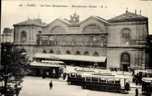 Ak Paris XV Vaugirard, Gare Montparnasse, Straßenbahn