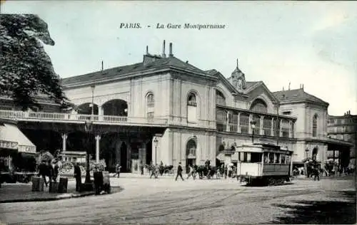 Ak Paris XV Vaugirard, Gare Montparnasse, Straßenbahn