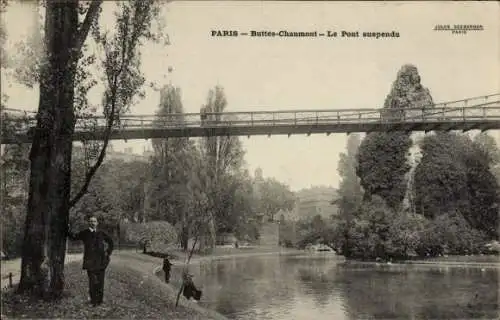 Ak Paris XIX. Buttes Chaumont, Hängebrücke
