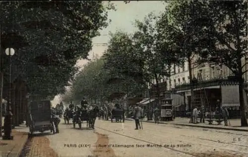 Ak Paris XIX, Rue d’Allemand, Marché de la Villette
