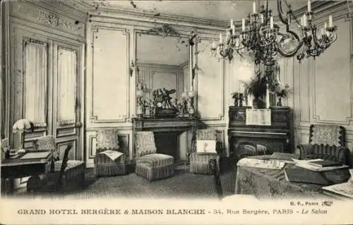 Ak Paris IX, Grand Hotel Bergere, Maison Blanche, 34, Rue Bergere, Le Salon