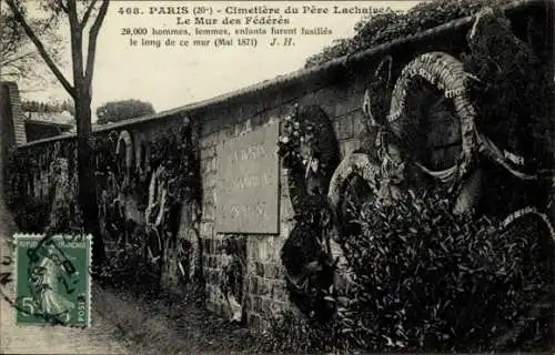 Ak Paris 20. Jahrhundert, Friedhof Père-Lachaise, Die Federes-Mauer