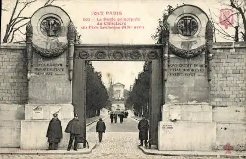 Ak Paris 20. Jahrhundert, Friedhof Père-Lachaise, Haupttor
