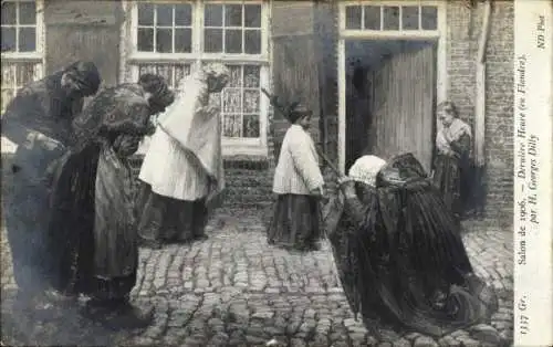 Künstler Ak Dilly, H. G., Prozession, Geistlicher, Kniende Menschen