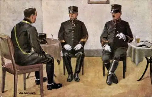 Künstler Ak van Oorschot, Niederländische Soldaten in Uniformen, Artillerie, Unteroffiziere