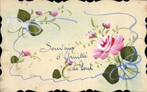 Ak Blühende Blumen, Blaue Schleifen