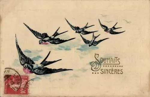 Präge Ak Schwalben im Flug, Kitsch