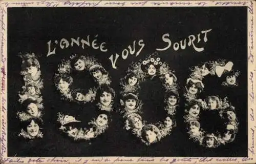 Ak Glückwunsch Neujahr, Jahreszahl 1906, Frauenportraits