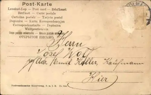 Ak Mädchen mit Blumenstrauß an der Tür