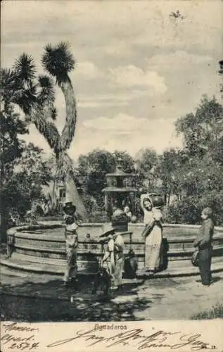 Ak Mexiko, Menschen am Brunnen, Baum, Kinder