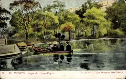 Ak Ciudad de Mexico Mexico City Mexiko Stadt, Chapultepec, Ruderpartie auf dem See
