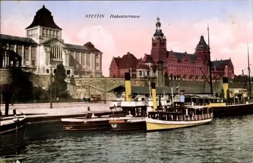 Ak Szczecin Stettin Pommern, Hakenterrasse, Dampfer