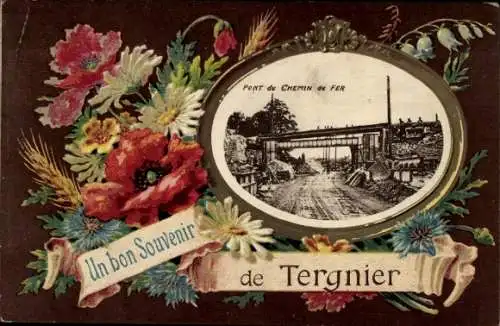 Passepartout Ak Tergnier Aisne, Pont du Chemin de Fer, Blumen