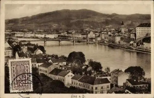 Ak Linz an der Donau Oberösterreich, Gesamtansicht mit Donau
