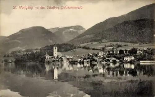 Ak St. Wolfgang im Salzkammergut Oberösterreich, Gesamtansicht mit Schafberg