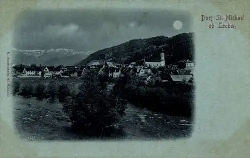 Ak Sankt Michael ob Leoben Steiermark, Blick auf den Ort, Mondschein