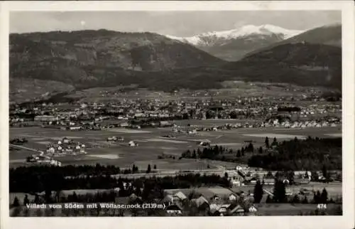 Ak Villach in Kärnten, Ortspanorama von Süden mit Wöllanernock