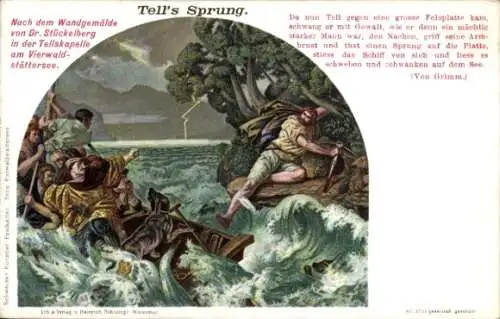 Künstler Ak Stückelberg, Wilhelm Tells Sprung, Kapelle am Vierwaldstättersee
