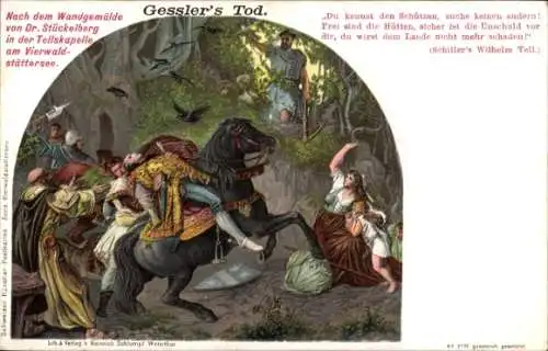 Künstler Ak Stückelberg, Gesslers Tod, Tellskapelle Vierwaldstättersee