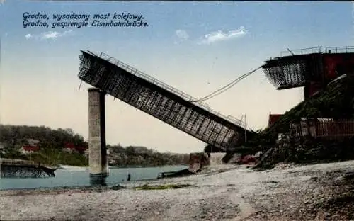 Ak Norwegen, Blick auf die gesprengte Brücke