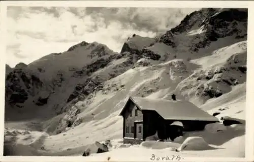 Ak Pontresina Kanton Graubünden Schweiz, Bovalhütte mit Piz Bernina