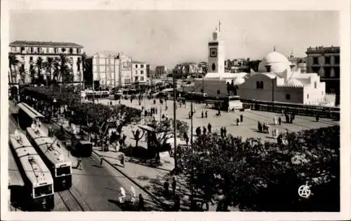 Ak Algier Alger Algerien, Place du Gouvernement, Straßenbahnen
