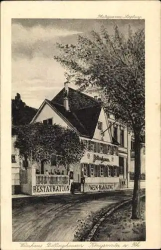 Künstler Ak Königswinter am Rhein, Weinhaus Bellinghausen, Straßenpartie