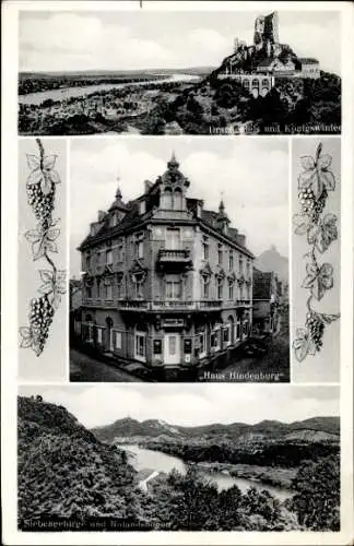 Ak Königswinter am Rhein, Hotel Restaurant Pension Haus Hindenburg, Drachenfels, Panorama