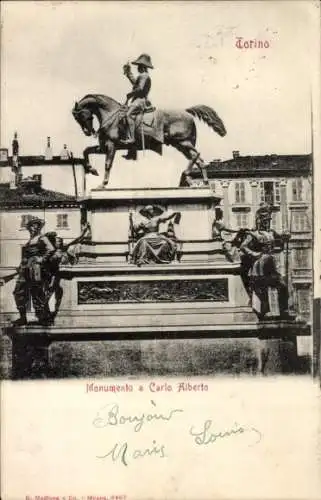 Ak Torino Turin Piemonte, Monumento a Carlo Alberto