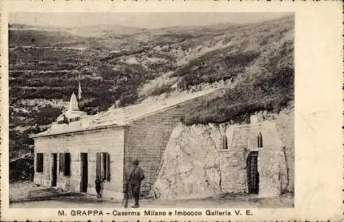 Ak Bassano del Grappa Veneto, Caserma Milano e Imbocco Galleria