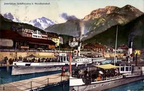 Ak Interlaken Kanton Bern Schweiz, Schiffstation, Nordbahnhof, Dampfschiff