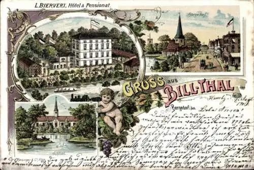 Litho Hamburg Bergedorf, Billtal Hotel, Schloss, Engel