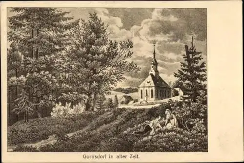 Künstler Ak Gornsdorf im Erzgebirge, in alter Zeit, Kirche