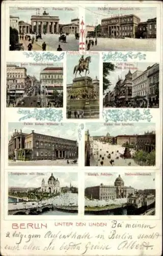 Ak Berlin Mitte, Unter den Linden, königliches Schloss, Lustgarten, Dom, Brandenburger Tor