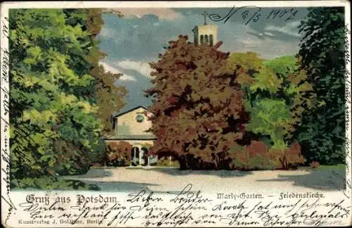 Litho Potsdam in Brandenburg, Marly Garten, Friedenskirche